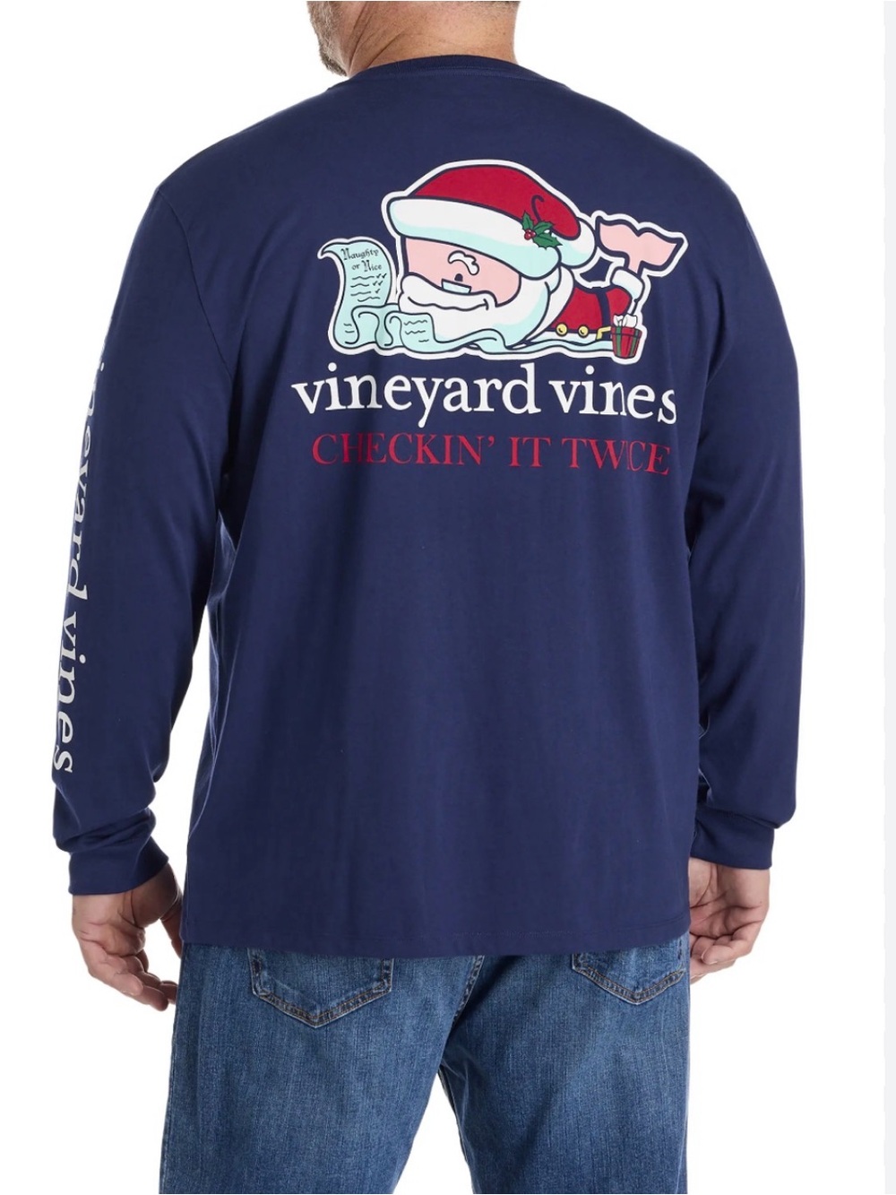 Vineyard Vines Navy Long-Sleeve Santa Graphic Tee